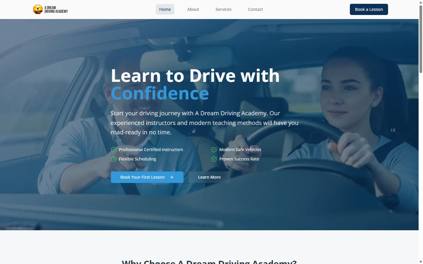 A Dream Driving Academy website, designed and hosted by Ctrl+Alt+Solve