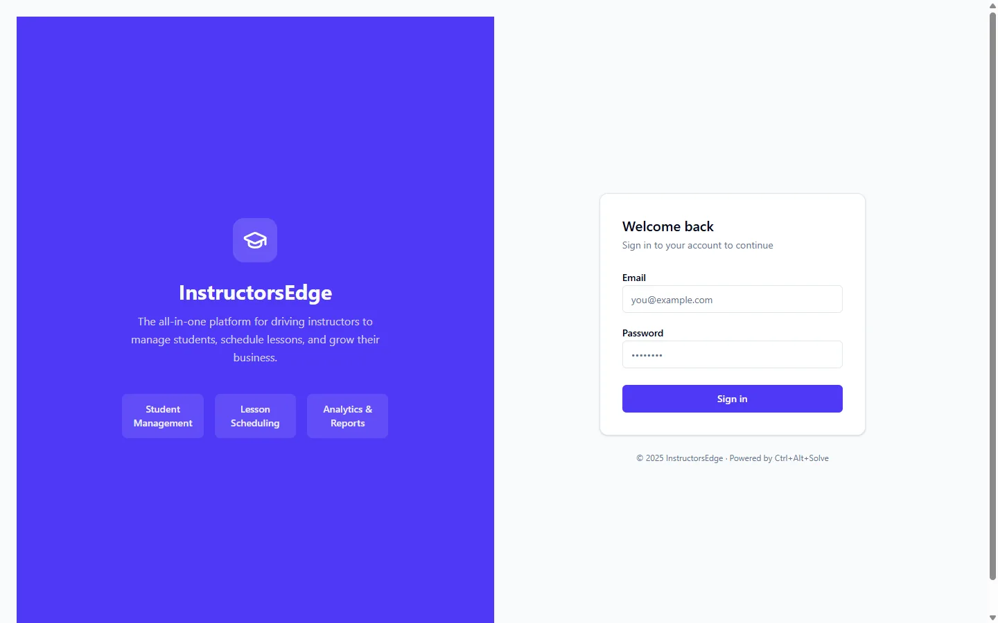 InstructorsEdge driving school management platform, a custom web app built by Ctrl+Alt+Solve