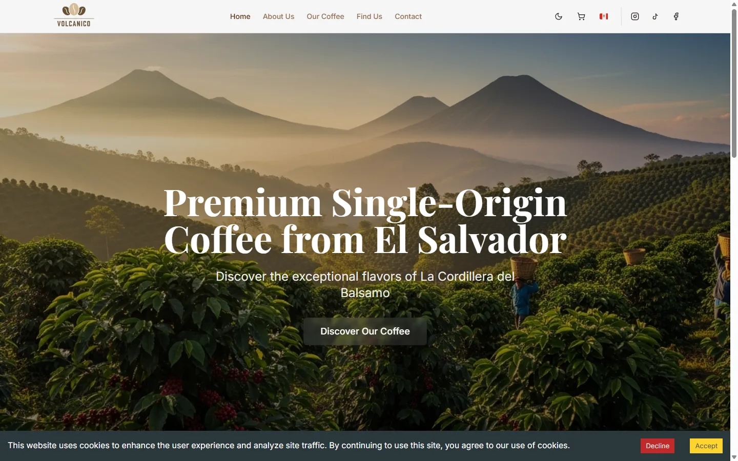 Volcanico Coffee e-commerce website, built by Ctrl+Alt+Solve